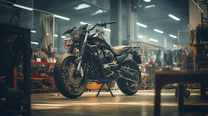 Bild på en motorcykel i en verkstad